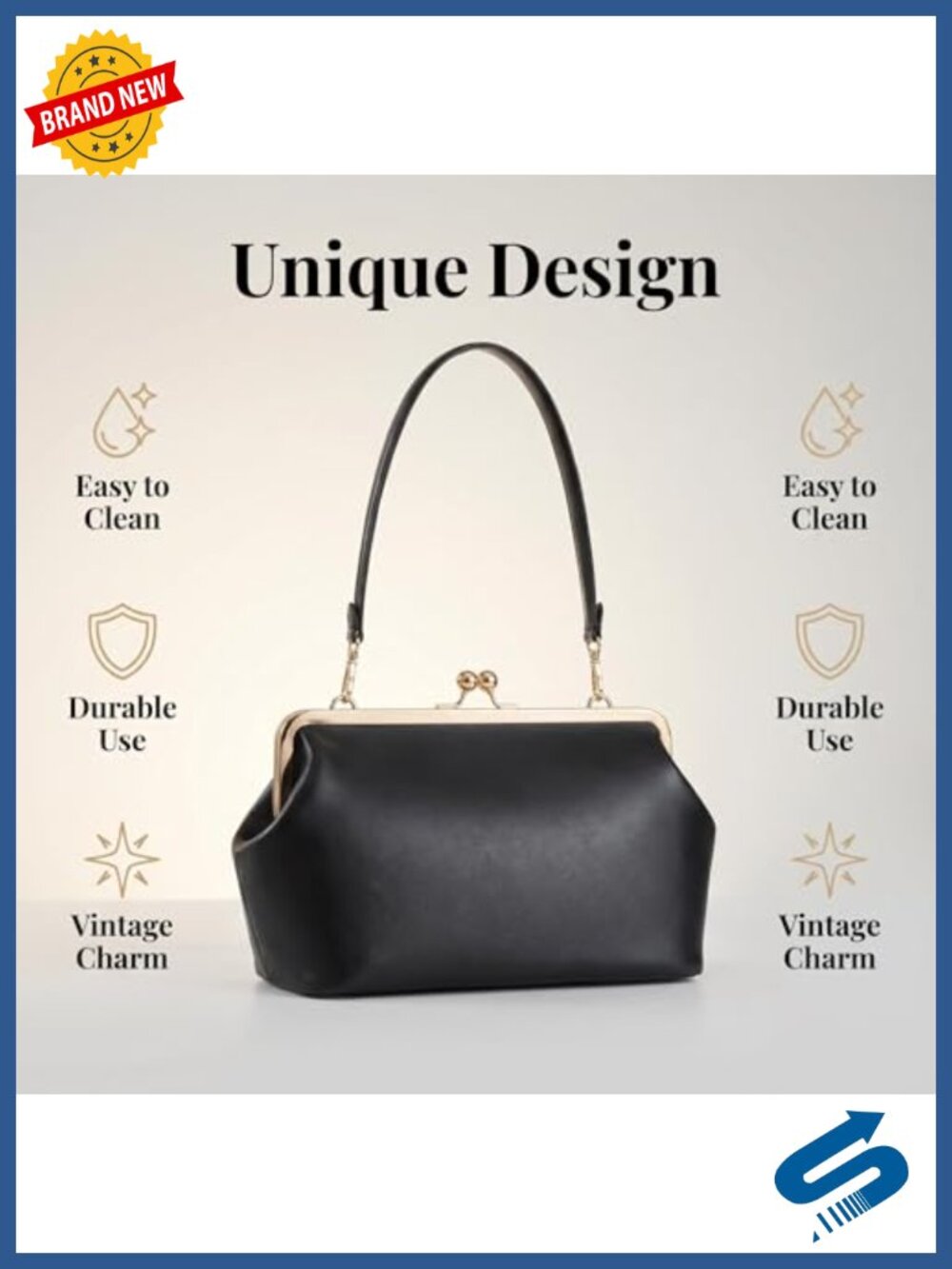 Large Leather Kisslock Frame Clutch Shoulder Bag Tote 4-in-1 - Picture 6 of 6